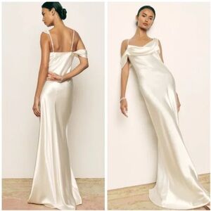 Reformation RONDA White Ivory Silk Maxi Dress Gown Size 8 Wedding - with tags
